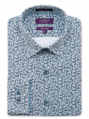 Blue Flower Print Tailored Fit Adam Liberty Cotton Shirt