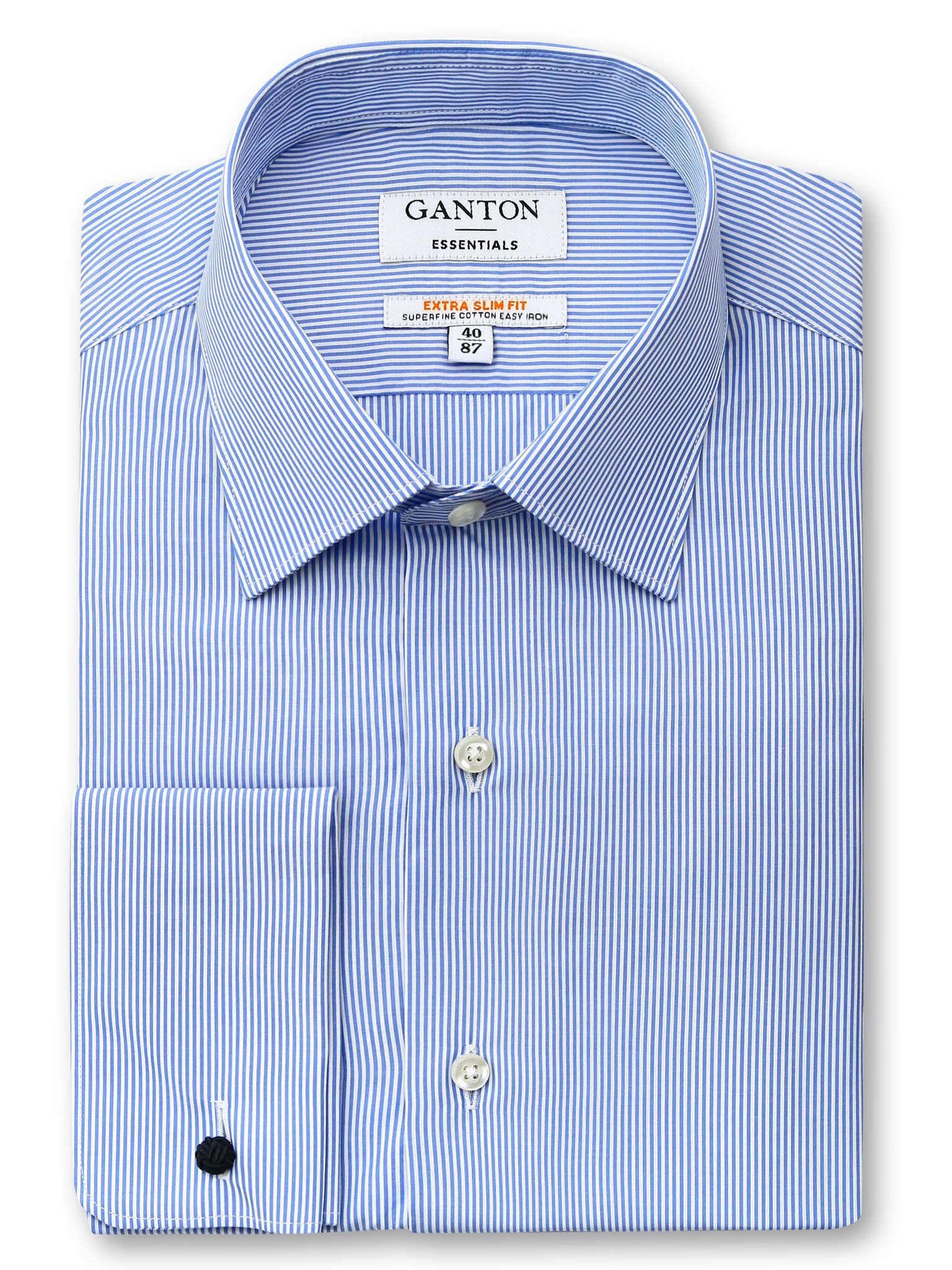 Mid Blue White Stripe Slim Fit Eton Easy Iron Superfine Cotton Essentials Shirt