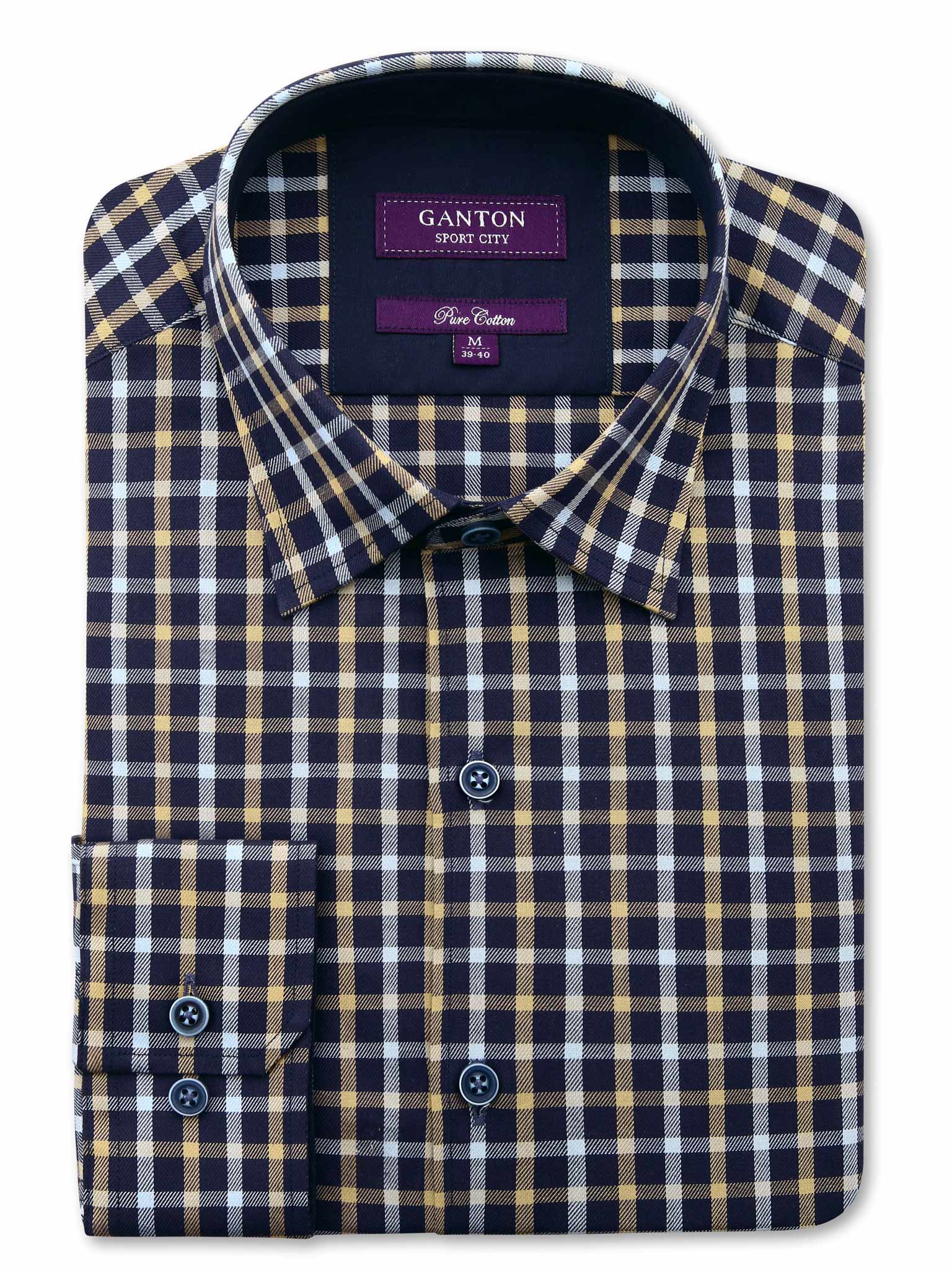 Navy Brown Check Tailored Fit Cameron Cotton Shirt