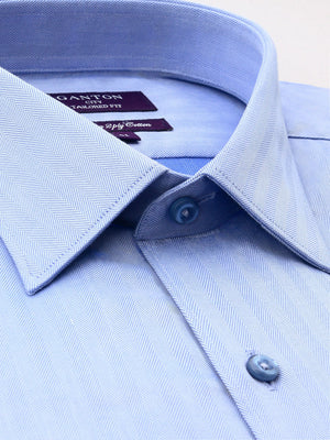 Mid Blue Textured Tailored Fit Gary Luxury 2 Ply Cotton Shirt