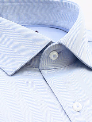 Light Blue Textured Tailored Fit Oliver Luxury 2 Ply Cotton Shirt