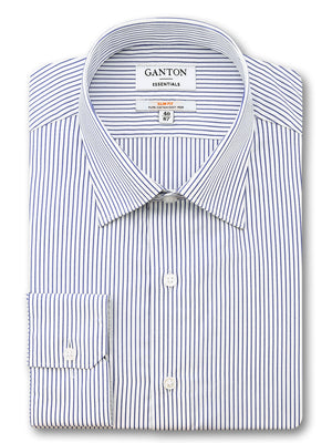 Navy White Stripe Slim Fit Edwick Easy Iron Superfine Cotton Essentials Shirt