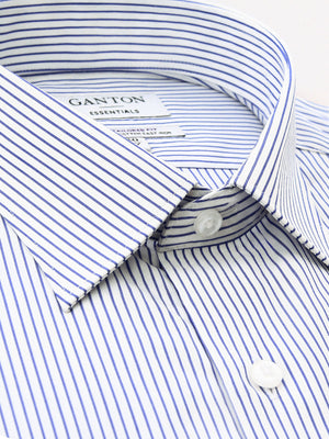 Navy White Stripe Slim Fit Edwick Easy Iron Superfine Cotton Essentials Shirt