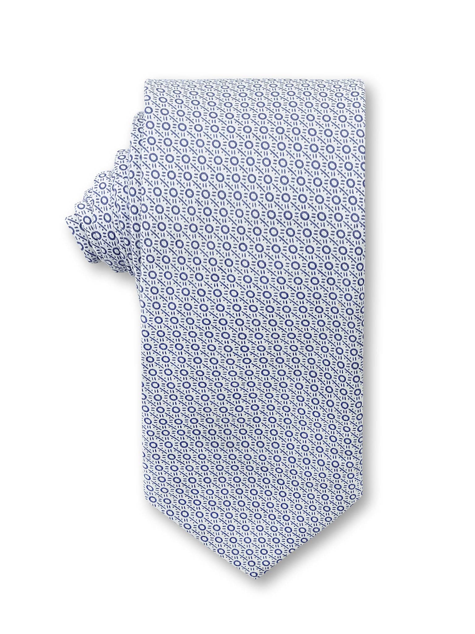 White Navy Spot Print 7cm Mitchel Cotton Tie Made in Australia