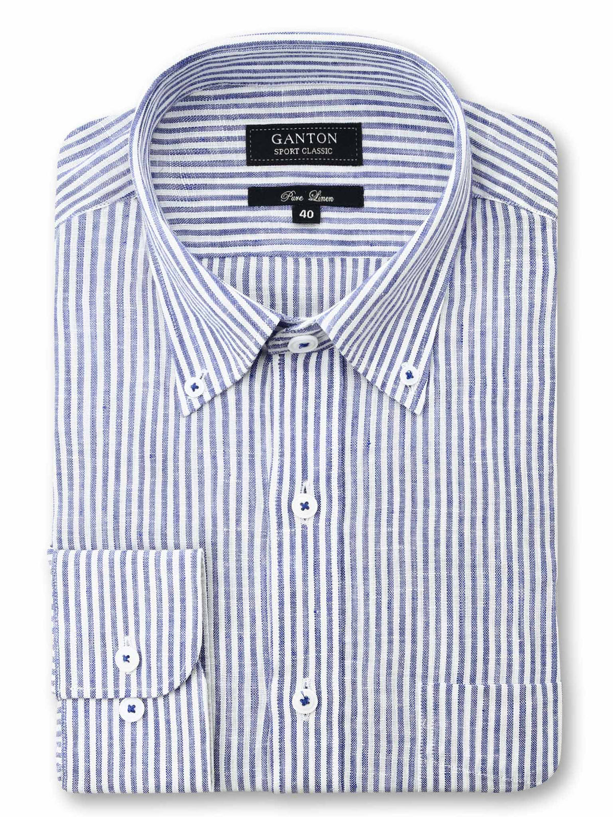 Navy White Stripe Classic Fit Acer Pure Linen Shirt - Shirt Bar