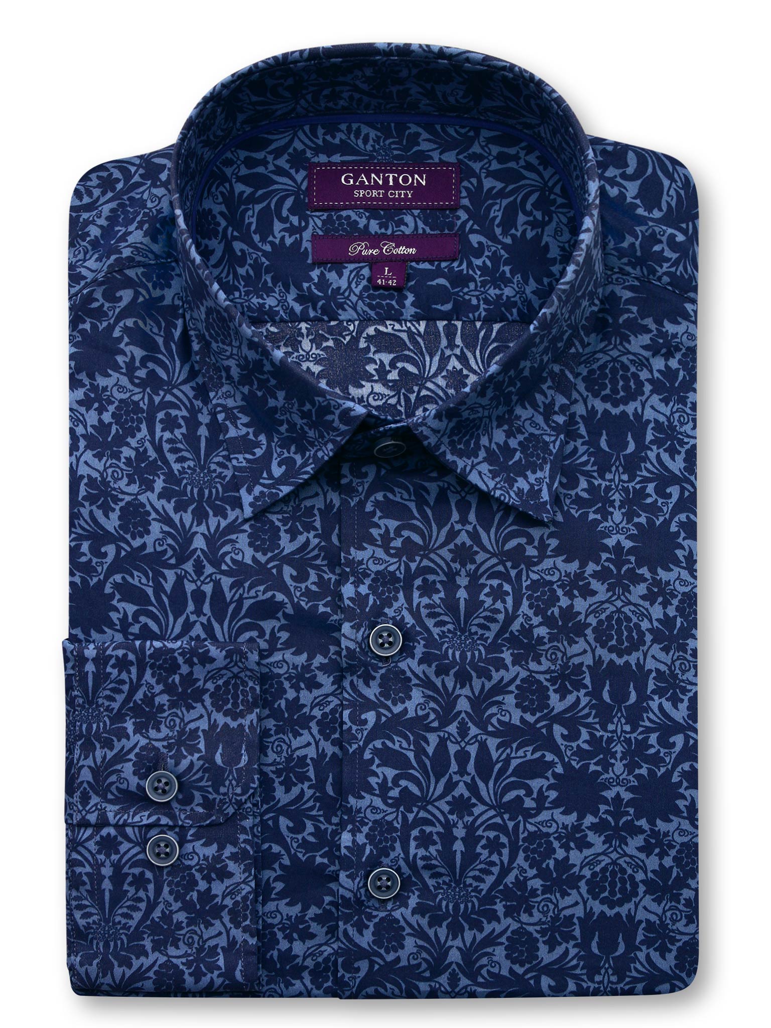 Navy Printed Liberty Floral Tailored Fit Fitzroy Pure Cotton Shirt