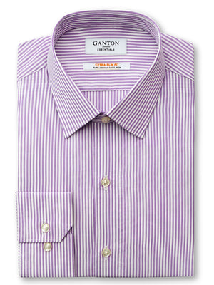 Purple White Stripe Slim Fit Edmond Easy Iron Superfine Cotton Essentials Shirt
