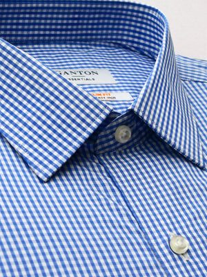 Mid Blue Check Slim Fit Enzo Easy Iron Superfine Cotton Essentials Shirt