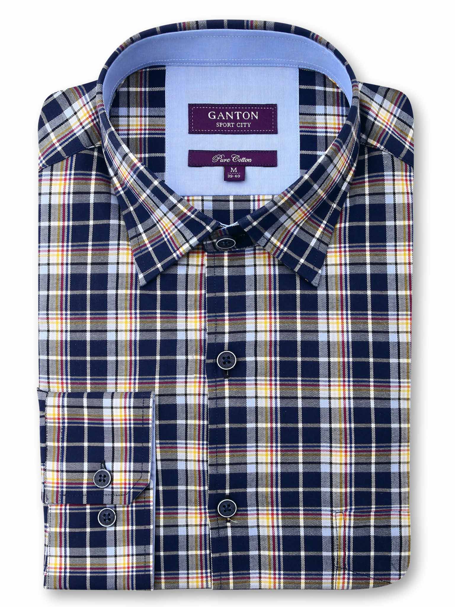 Navy Check Tailored Fit Beck Pure Cotton Shirt
