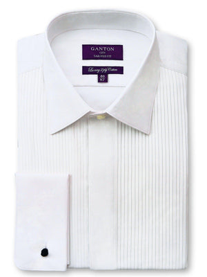 White Tailored Fit Alastair Luxury 2 Ply Cotton Pleated Dinner Shirt