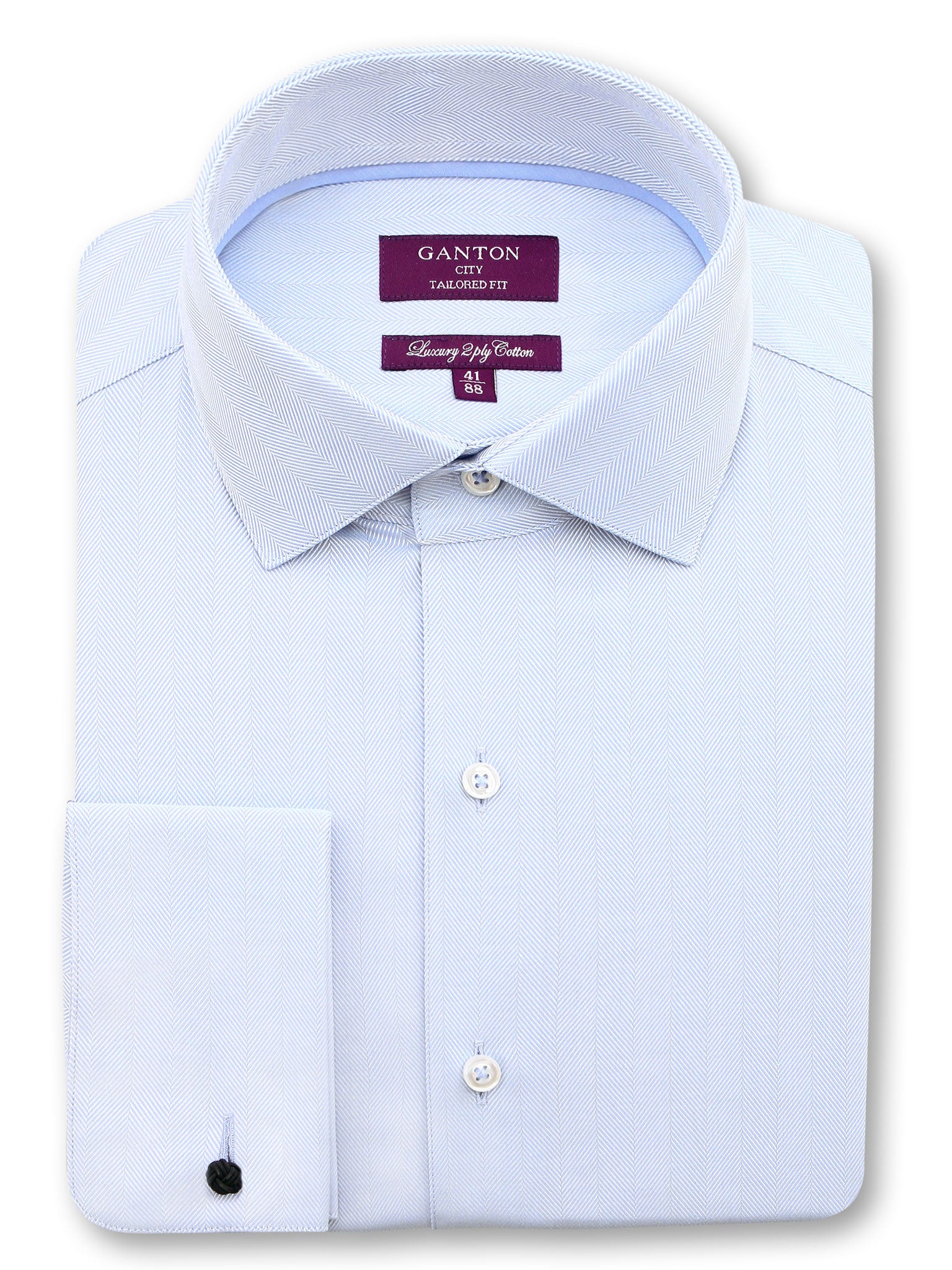 Light Blue Textured Tailored Fit Oliver Luxury 2 Ply Cotton Shirt