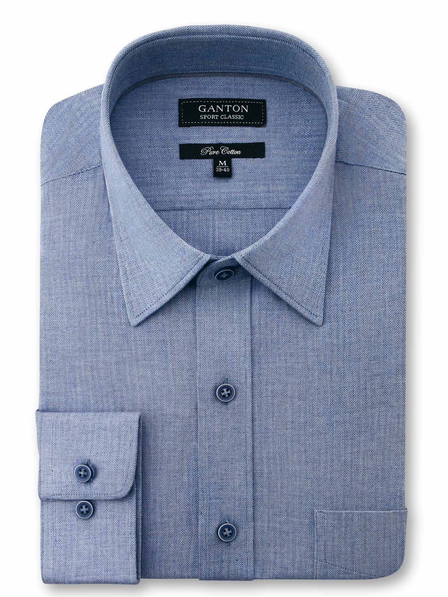 Navy Plain Herringbone Classic Fit Bradford Cotton Shirt