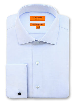 Light Blue Textured Slim Fit Darren Luxury 2 Ply Cotton Shirt