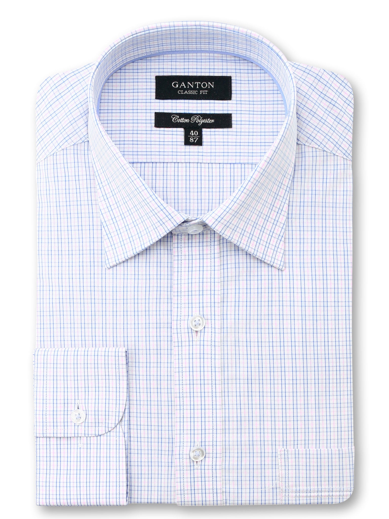 Pink blue white check classic fit Hayes cotton polyester Shirt