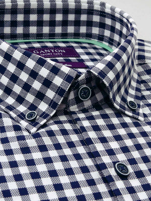 Navy White Check Tailored Fit Sylas Pure Cotton Shirt