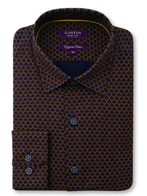 Brown Print Tailored Fit Carvell Egyptian Cotton Shirt