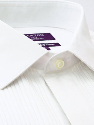 White Tailored Fit Alastair Luxury 2 Ply Cotton Pleated Dinner Shirt