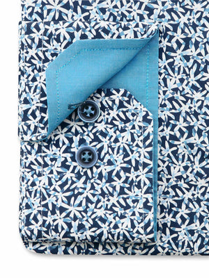 Blue Flower Print Tailored Fit Adam Liberty Cotton Shirt